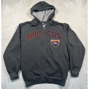 Vintage Y2K NFL Denver Broncos Hoodie Mens M Charcoal Gray Stitched Full Zip